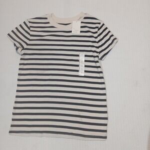 A New Day Womens XL Striped Short Sleeve Ribbed Crewneck T-Shirt Navy Cream‎